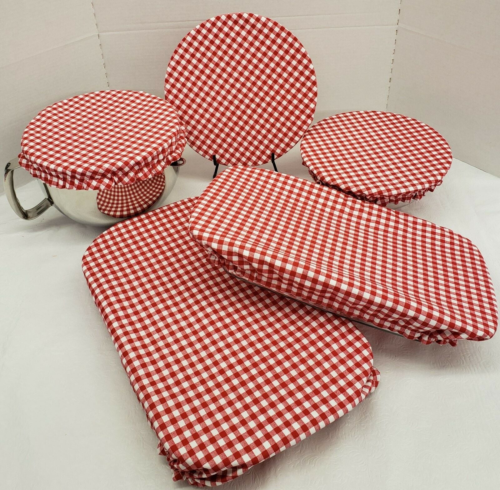 Red & White Checked Gingham Reusable Fabric Bowl and Casserole Pan