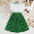 thumbnail image 4 of Weryoung Girls Summer Dress With Ruffled Sleeves Color Block Pleated Design Toddler To Big Kid Dress Lovely A-Line Dress,Green,130, 4 of 8