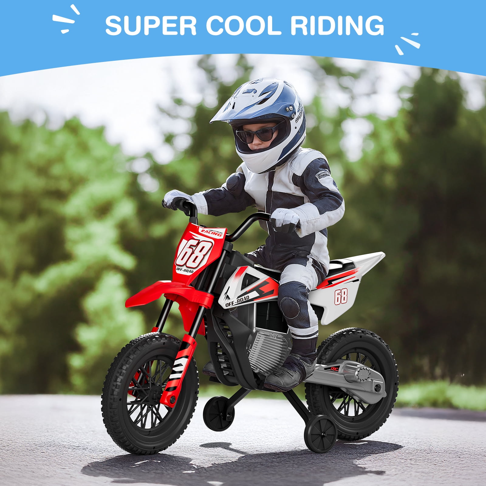 LIGIANT 12V Kids Ride-On Motorcycle, Red, Training Wheels, Bluetooth, Music