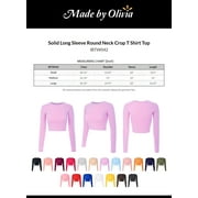 Made by Olivia Womens Solid Long Sleeve Round Neck Crop T Shirt Top