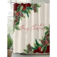 thumbnail image 2 of Merry Christmas Shower Curtain Set, Waterproof Shower Curtains for Bathroom, Green Pine Cones Winter Berry Retro Washable Fabric Cloth Bath Curtain for Bathtub Decoration with Hooks 72x78 Inches, 2 of 6