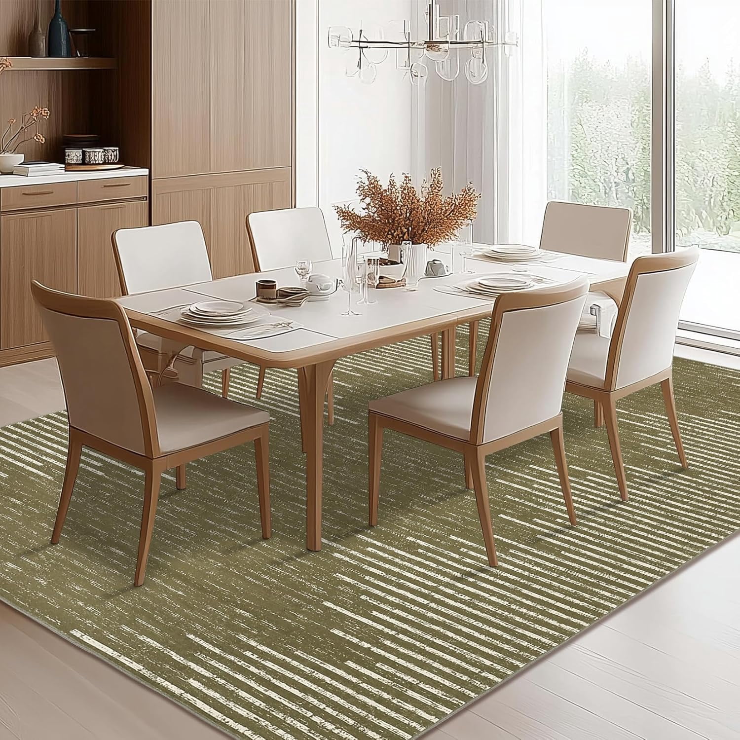 9x12 Washable Area Rug for Living Room Dining Room Neutral Area Rug for Nursery Distressed Stripes Carpet Stain Resistant Farmhouse Floor Cover Brown Rugs