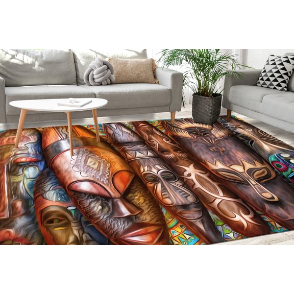 African Rug, Abstract Mask Rugs, Cute Rugs, Personalized Gifts Rugs, African Traditional Mask Rug, African Mask Rug, Home Decor Rugs, 2.6'x4' - 80x120 cm