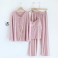 thumbnail image 2 of HAiming Womens 3 Piece Pajamas Casual Long Sleeve Button down Shirts Cami Tops with Pants Sets Sleepwear Pjs Pink, 2 of 7