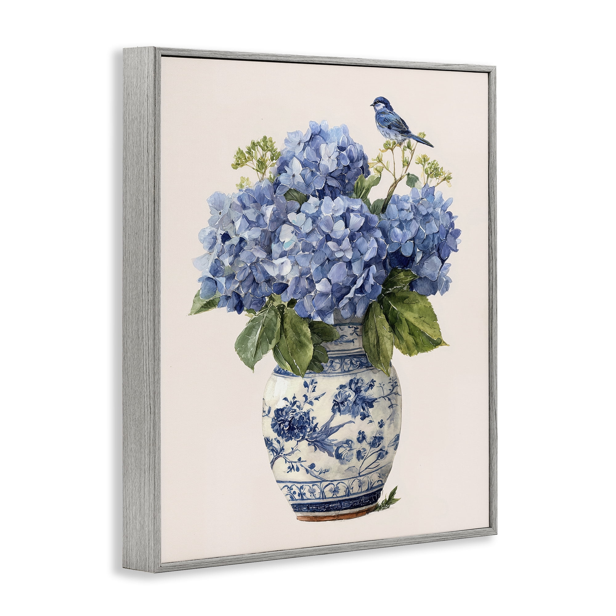 Stupell Industries Songbird Perched on Hydrangeas Gray Framed Giclee Art, design by Imagine It Images