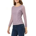thumbnail image 4 of INSPIRE CHIC Women's  Round Neck Long Sleeves Sheer Flower Embroidery Lace Blouse XL Purple, 4 of 7