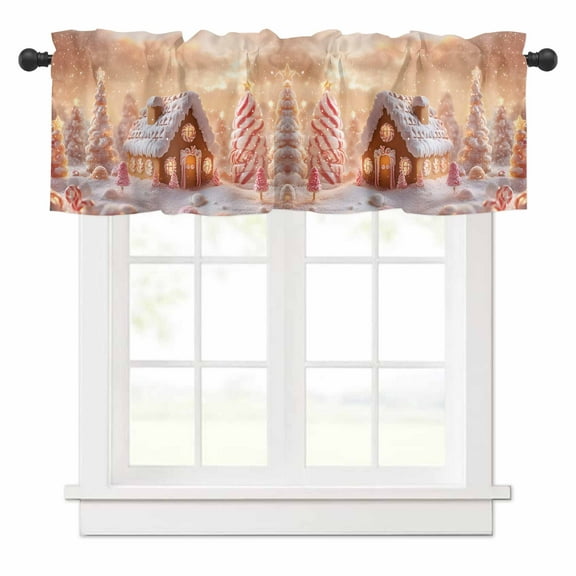 Candy Gingerbread Cottage Valances for Windows Christmas Xmas Tree Rod Pocket Curtain Valance Window Treatment Short Curtains for Kitchen Living Room, 58"x16"