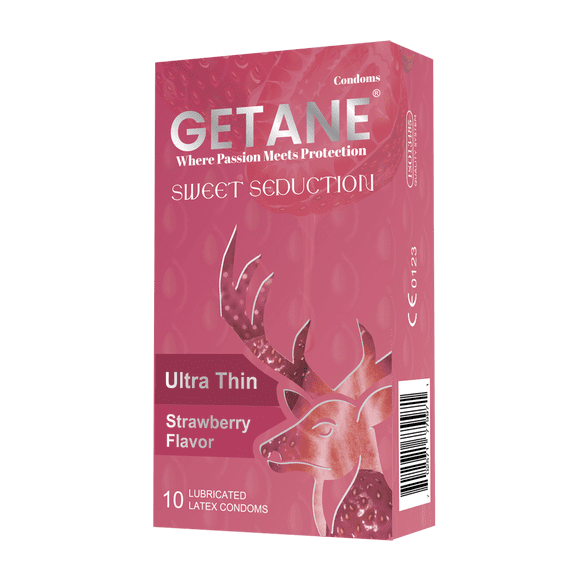 GETANE Ribbed Lubricated Condoms, Comfortable and Intensified Lubricant Condoms for Men, Premium Natural Latex, 10 Count Pack