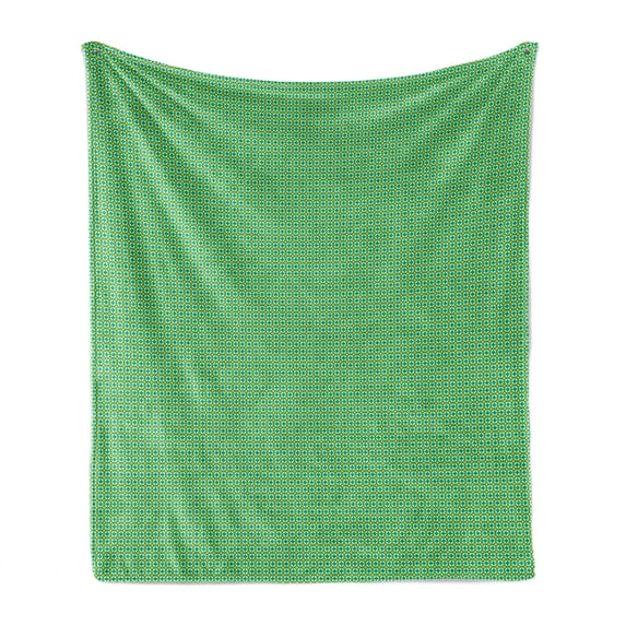 Vintage Soft Flannel Fleece Throw Blanket, Continuous Pattern of Rounds and Nostalgic Motifs in Natural Tones, Cozy Plush for Indoor and Outdoor Use, 70" x 90", Green Earth Yellow, by Ambesonne
