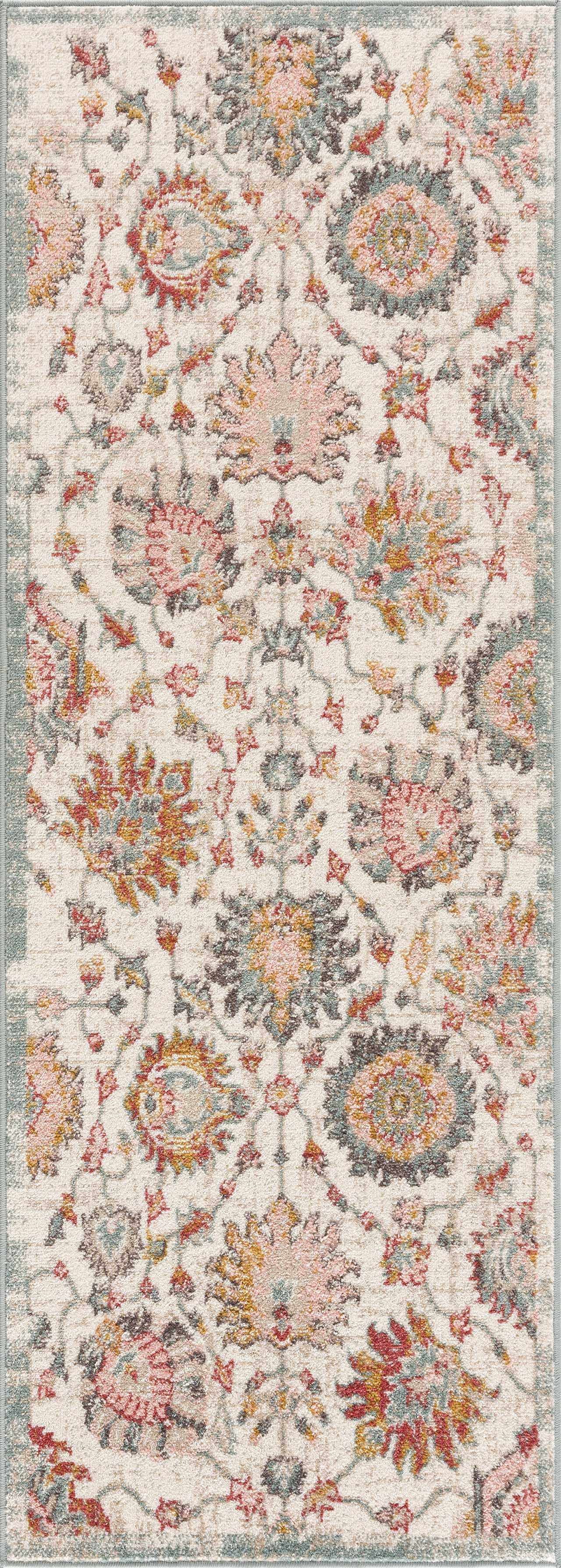 Hauteloom Twilight Living Room Bedroom Bohemian Dining Room Area Rug - Floral Farmhouse Carpet - Boho, Modern Vintage - Colorful, Pink, Orange, Red, Cream, Salmon - 5'3" x 7'3"