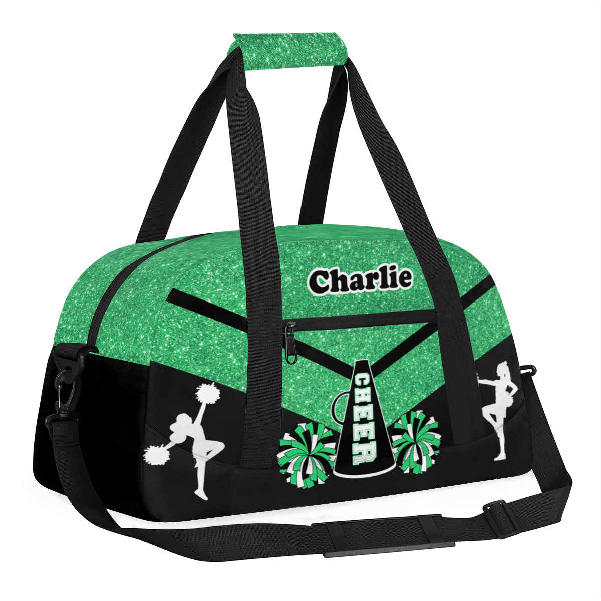 Herdesigns Personalized Cheer Duffel Bag Cheerleaders Gym Bags with Name, Custom Dance Perform Training Sport Bags for Overnight Weekender Travel Green