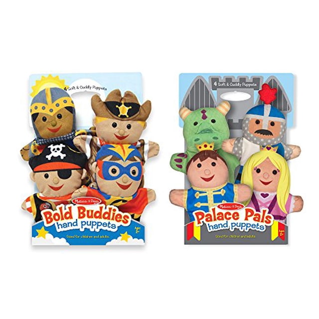 Marionetas de mano de aventura de Melissa & Doug (juego de 2, 4 marionetas en cada una) - Bold Buddies y Palace Pals Melissa & Doug 000772931908
