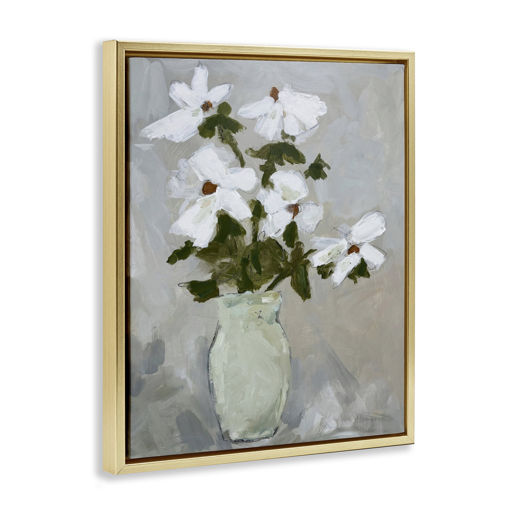 Stupell Industries Cosmos Flowers Serene Rustic Vase Gold Framed Floater Canvas Wall Art, design by Chloe Elliot