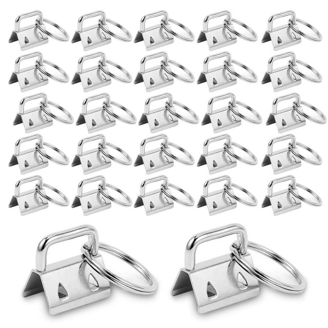 Paquete de 100 llaveros de 1 pulgada a granel, llavero en tono plateado con llavero para pulsera, cordón para llaves, llavero