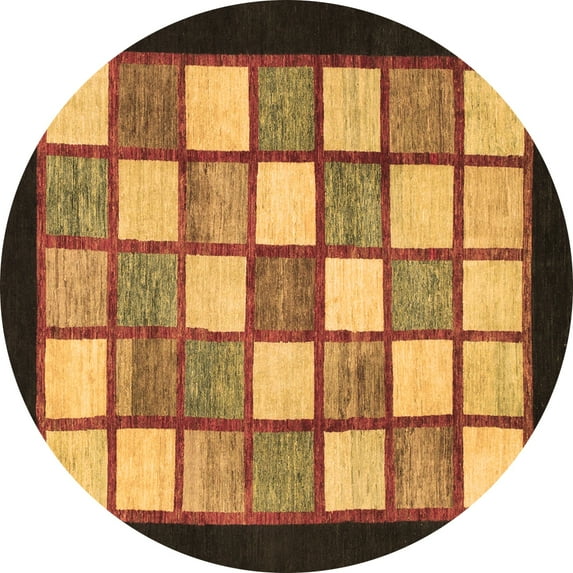 Ahgly Company Indoor Round Checkered Brown Modern Area Rugs, 4' Round