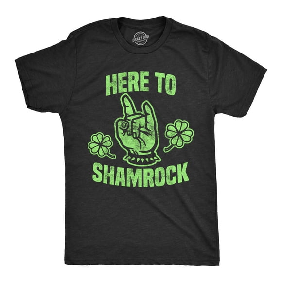 T-shirt pour Hommes « Here to Shamrock » Drôle en Métal Saint Patricks Day, Graphique, Nouveauté (Noir Chiné) - L