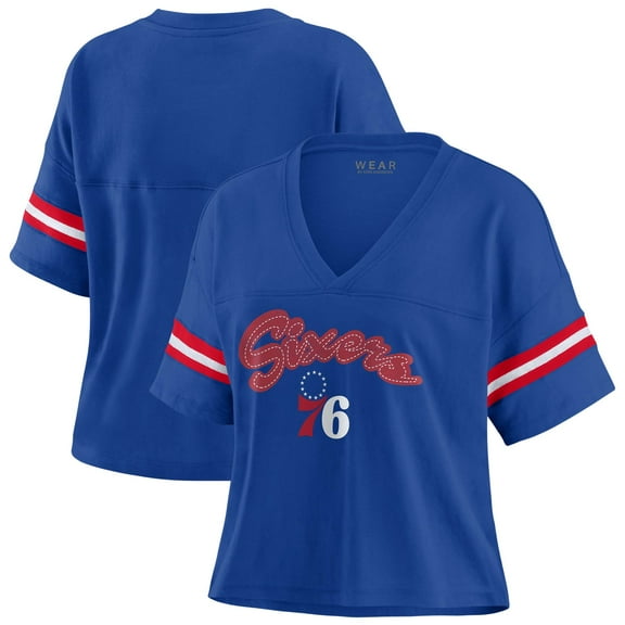 Women's WEAR by Erin Andrews Royal Philadelphia 76ers Plus Size Color Block Boxy V-Neck T-Shirt