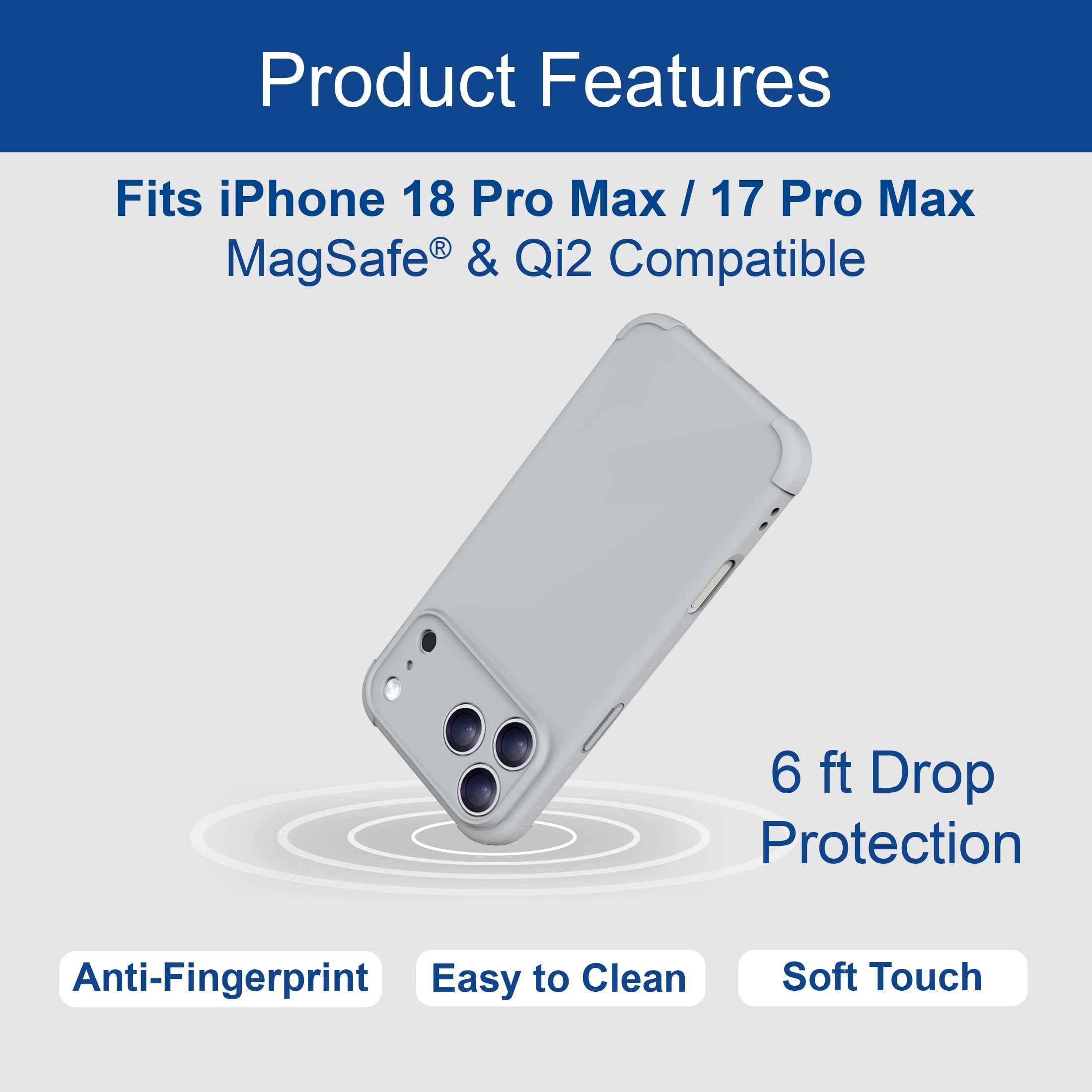 onn iPhone 18 Pro Max and iPhone 17 Pro Max Phone Case with MagSafe, Cool Grey