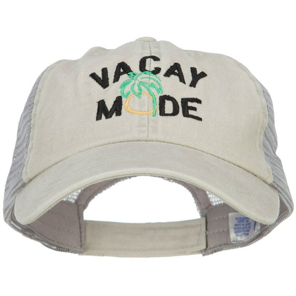 Vacay Mode Embroidered Washed Twill Trucker Cap - Beige Grey OSFM
