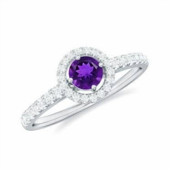 0.53ct Round Solitaire With Accents Oval Amethyst Engagement Ring with CZ Halo 925 Sterling Silver Promise Ring for Women | Wedding, Engagement Bridal Rings | Mothers Day Gift
