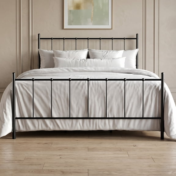 Home Design Calhoun Classic Twin Metal Bed, Sturdy Platform Frame with Decorative Headboard & Footboard, Black