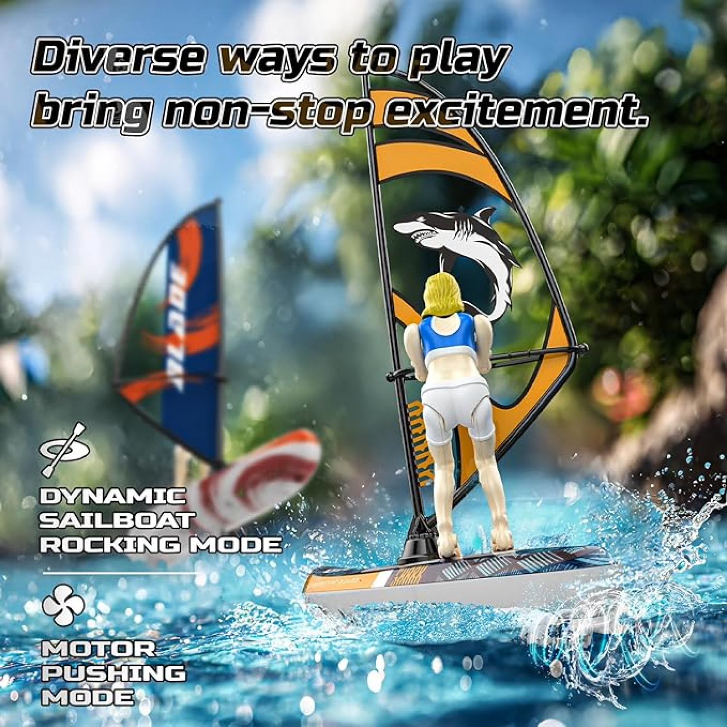 2 Pack Remote Control Sailboat Set for Kids, Waterproof RC Boat with Lights for Pools Lake, Electric Racing Boat for Adults Outdoor Water Toys