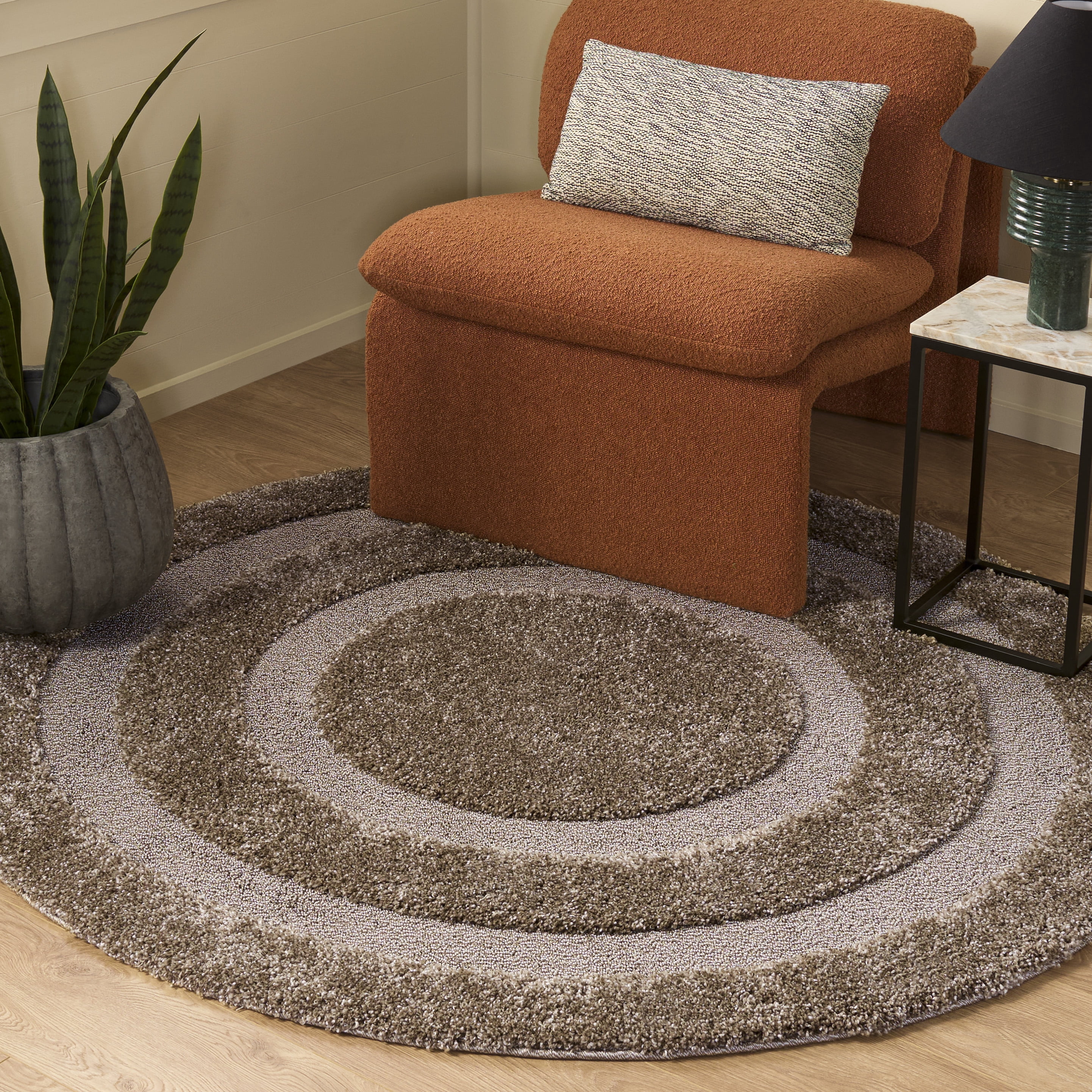Safavieh Florida Mason Bordered Shag Area Rug, Beige, 3' x 3' Round
