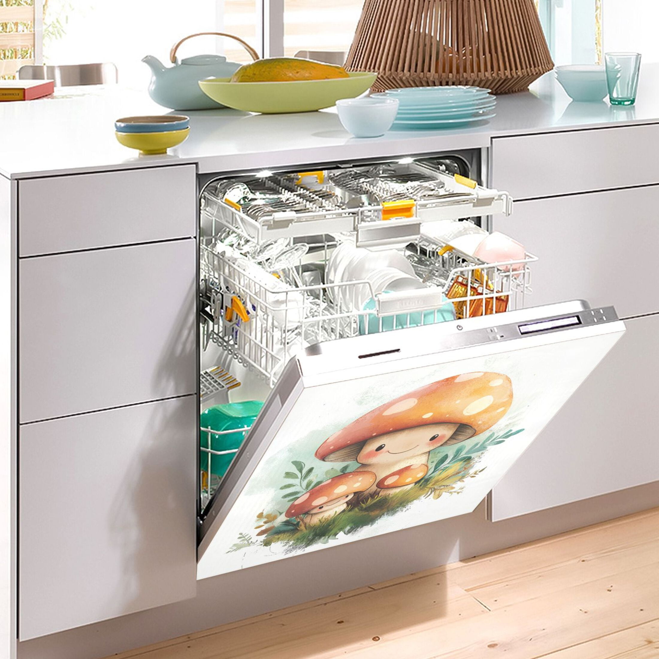 Dishwasher Magnetic Sticker 23x26 Inch Refrigerator Magnetic Sticker Washing Machine Magnetic Sticker Kitchen Panel Magnetic Sticker Home Decor Mushroom Man