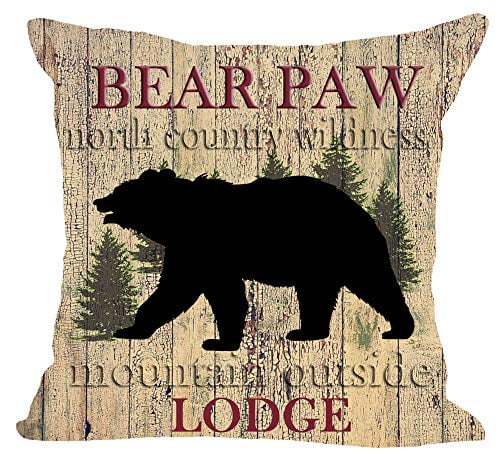Bed and Car 18 X 18 Inches Couch Forest Elements with Bear Moose Tree and Mountain Wildlife Throw Pillow Covers Decorative Couch Pillow Cases Cotton Pillow Square Cushion Cover for Sofa
