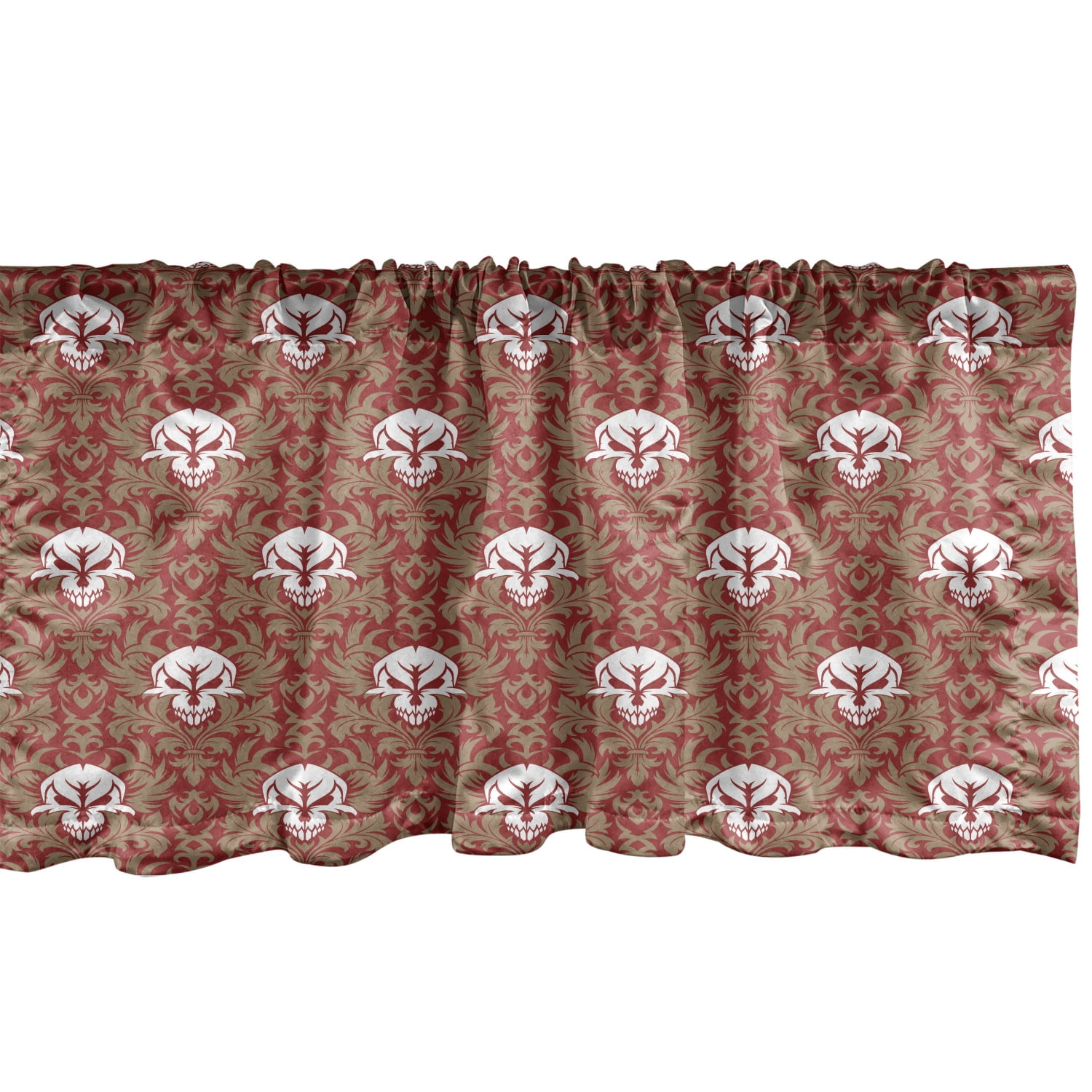 Gothic Window Valance Pack of 2, Baroque Pattern with Floral Curves Old