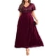 thumbnail image 2 of Vestido Pinup Fashion de gasa con lentejuelas burdeos y cuello en V, talla grande, 2 of 8