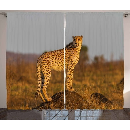 Safari Curtains 2 Panels Set African Wild Animal Cheetah Standing