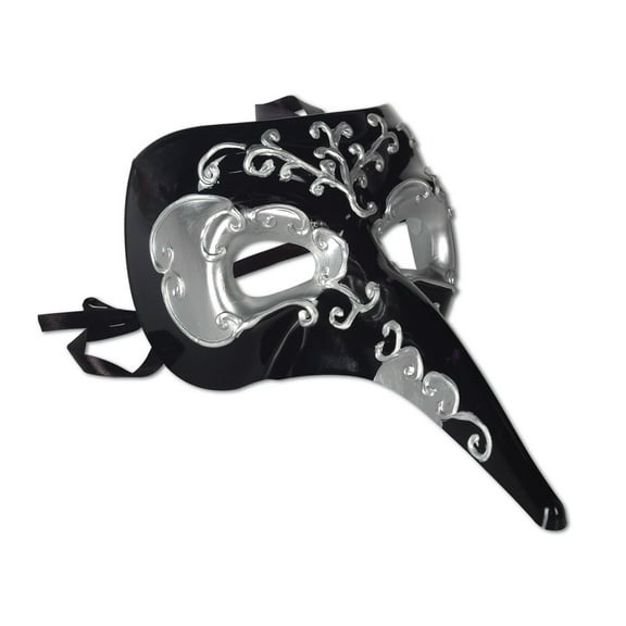 Beistle Club Pack of 12 Elegant Black and Silver Long Nose Mardi Gras Masquerade Masks