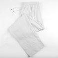 thumbnail image 6 of LWavelet Mens Linen Straight Leg Pants Elastic Waist Drawstring Summer Pants White 3XL, 6 of 6