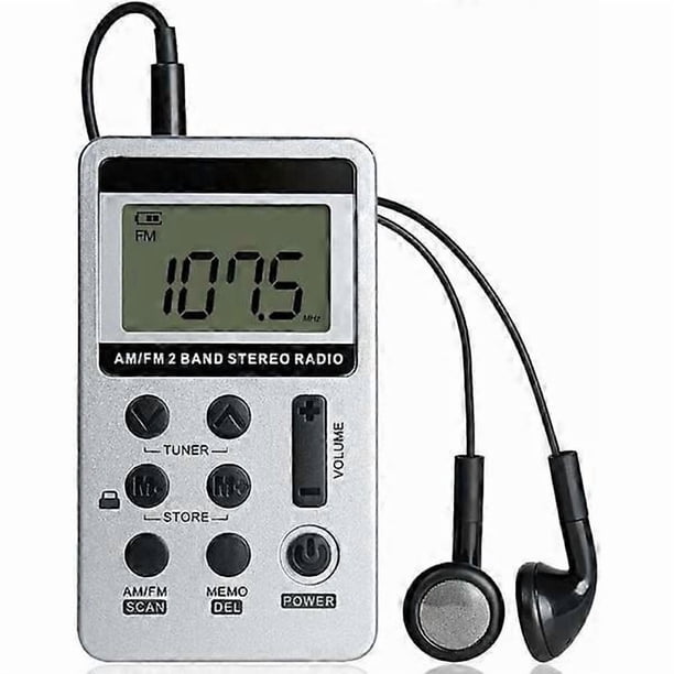 Mini Portable Stereo Radio, Rechargeable Pocket Radio DSP AM FM 2-Band Stereo Digital Receiver with Earphones
