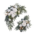 thumbnail image 1 of Arco de boda con flores, corona de boda hecha a mano, decoración rústica con fondo verde. Blanco, 1 of 9