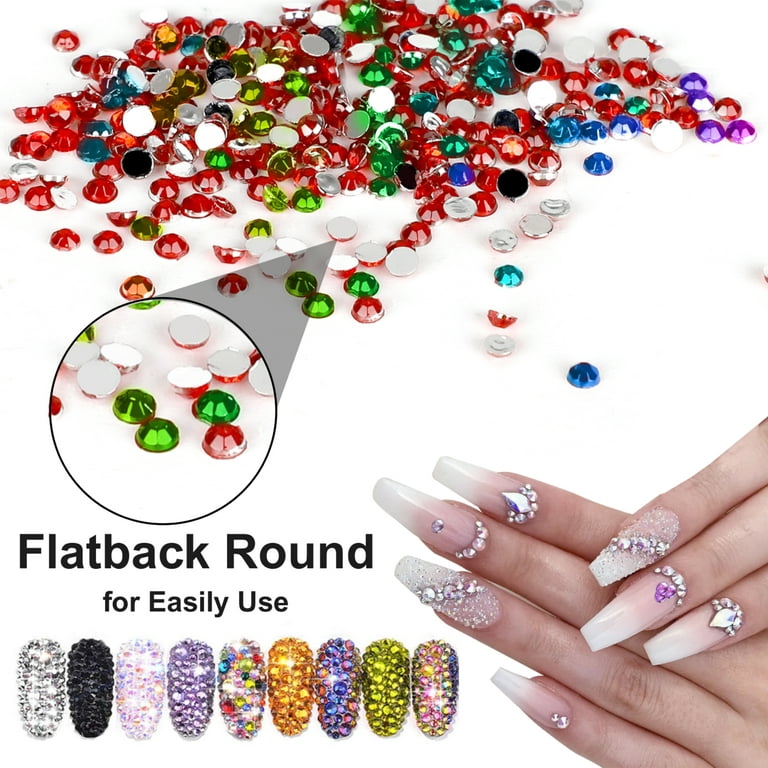 Colorful Crystal Nail Decorations Multi Size Acrylic Round
