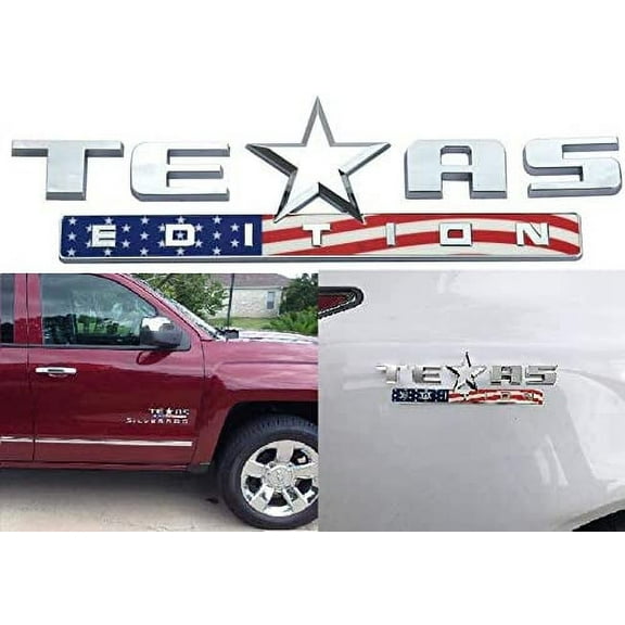 Muzzys American Flag Texas Edition Emblem Badge 3M Universal Stick on, FITS Silverado, Sierra, Tundra, Tacoma, Fender, Tailgate, Door, Car, Truck, RED WHITE AND BLUE!