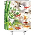 thumbnail image 3 of Vintage Bamboo Shower Curtain Green Bamboo Leaf Colorful Koi Fish White Stone Asian Janpan Chinese Style Ink Painting Home Bathroom Fabric Decor Curtain with Hooks, 3 of 3