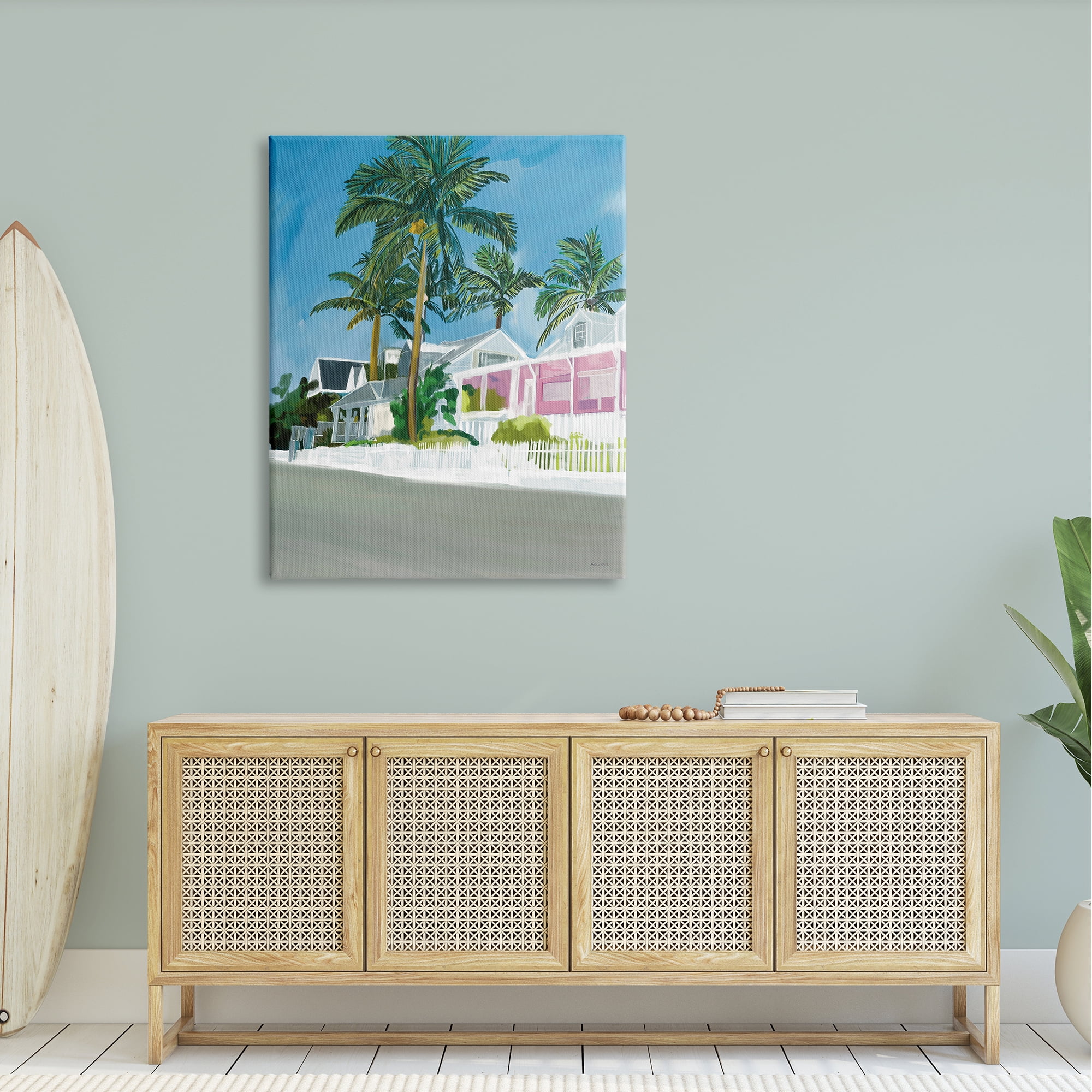 Stupell Industries Tropical Palm Trees Summer Vacation Resort Houses Graphic Art Gallery Wrapped Canvas Print Wall Art, Design by Amelia Noyes