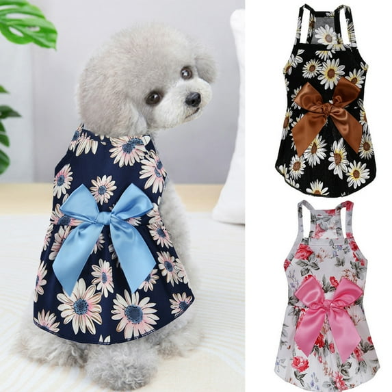 SPRING PARK Dog Dress Cute Sleeveless Pet Clothing with Elegant Ribbon Bow-knot Decor Pet Apparel for Puppy Dogs and Cats Spring Summer