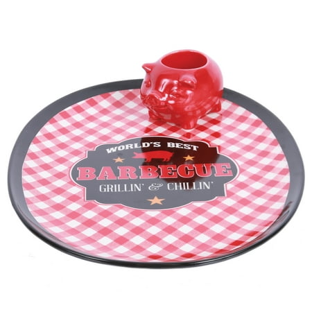 Worlds Best BBQ Picnic Platter Pig Shaped Toothpick Holder Serving Set Ceramic