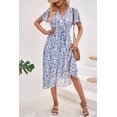 thumbnail image 4 of Vestido PRETTYGARDEN cruzado con escote en V, estampado floral bohemio con cinturón, talla pequeña, 4 of 7