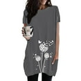 thumbnail image 2 of WEIYLL T-Shirts pour Femmes Col Rond avec Poche Imprimé Pissenlit Long Gris Foncé Tailles L, 2 of 4