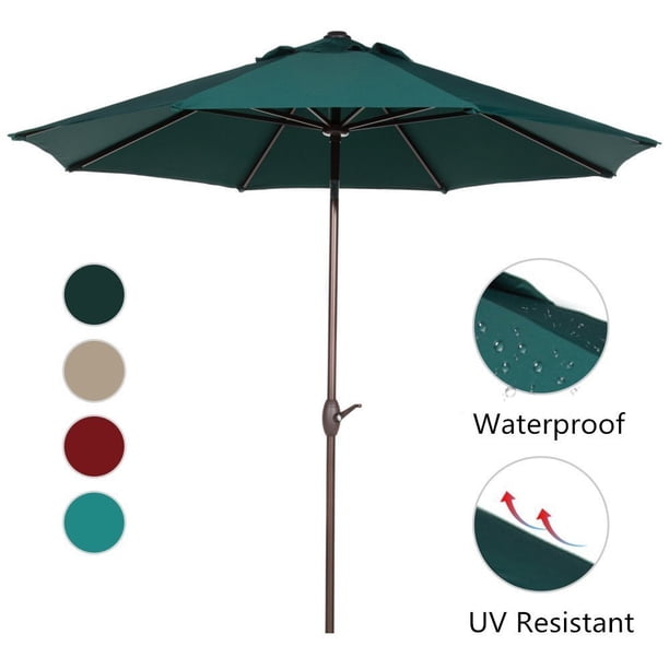 Abba Patio 9 Ft Aluminum Market Umbrella With Push Button Tilt And Crank 8 Steel Ribs Dark Green Walmart Com Walmart Com