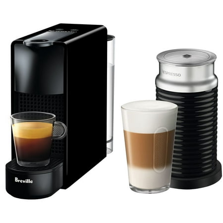 Breville Nespresso Essenza Mini Single-Serve Machine in Piano Black and Aeroccino Milk Frother in