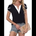 thumbnail image 3 of Camisetas de Corta con Cuello en V para Mujer, Color Negro, Talla M, 3 of 8