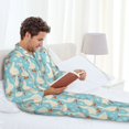 thumbnail image 4 of Mens Pajamas Set, White Geese and Flower Button Down Long Sleeve Loungewear Sleepwear Pjs sets for Men, 4 of 5