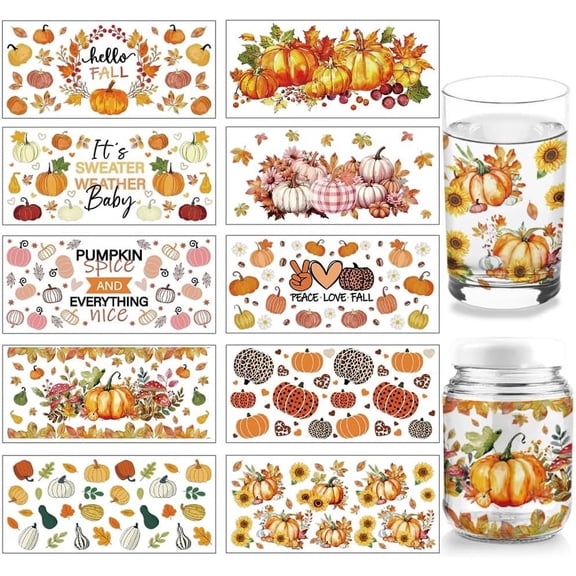 PVC DIY Heat Transfer Paper for UV Sublimation Cup Pumpkin 110x240mm 10 style 1pc/style 10pcs/set