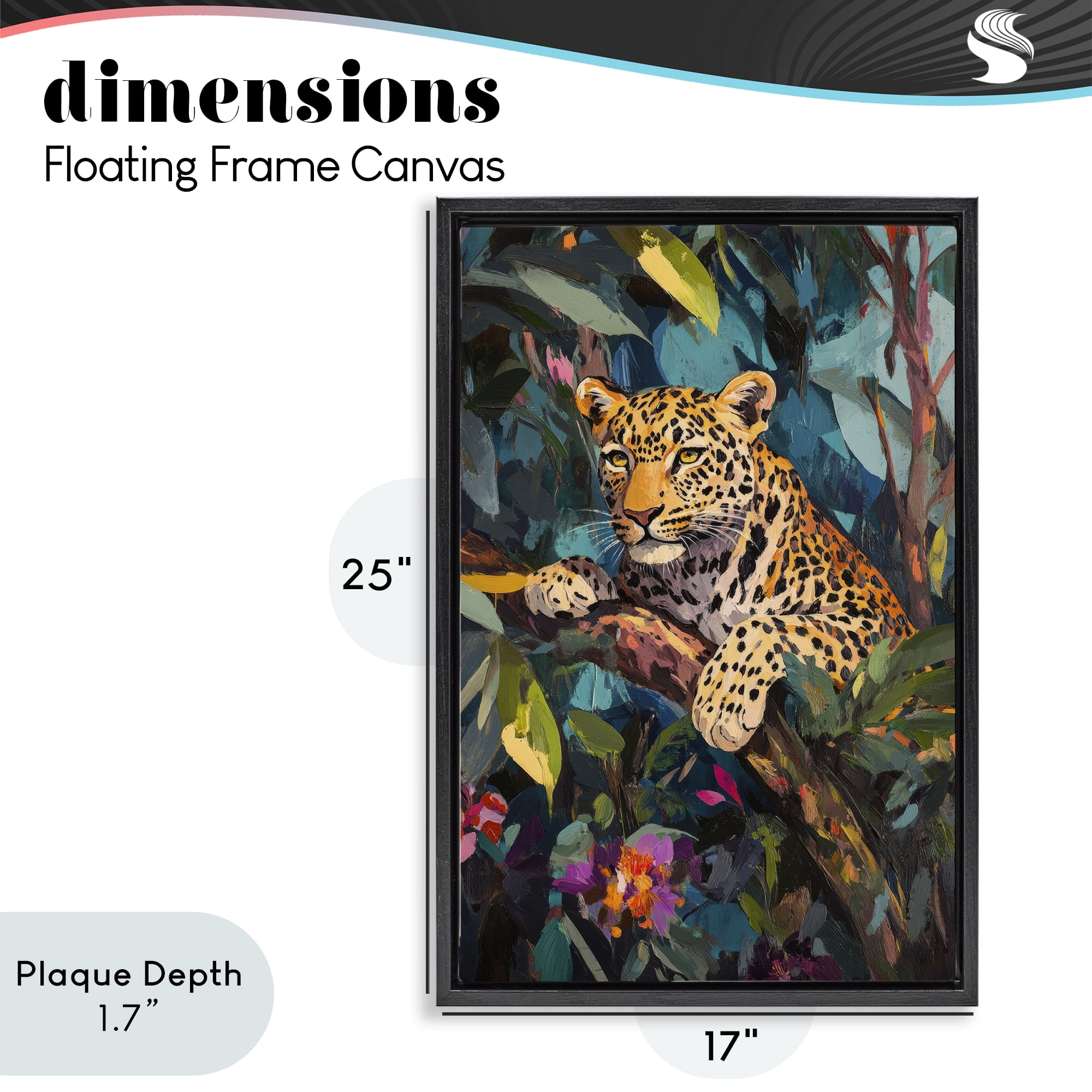 Stupell Industries One The Wild Side Leopard Black Framed Floater Canvas Wall Art, design by Petal Prints Design